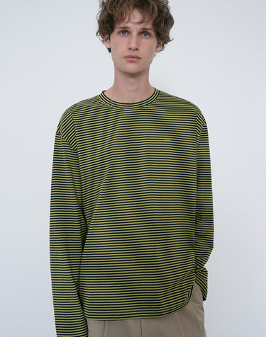 UNISEX MUTED STRIPED T-SHIRT OLIVE KHAKI_M_UDTS6C105E1