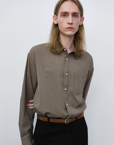 UNISEX INFORMAL SHIRT BROWN STRIPE_M_UDSH6C102W2