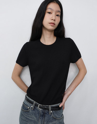 HALF SLEEVE KNIT TOP BLACK_UDSW6C201BK