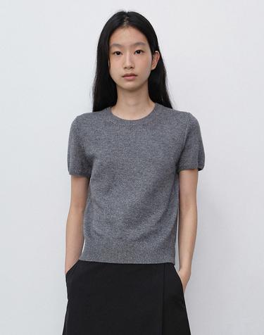 HALF SLEEVE KNIT TOP MELANGE GREY_UDSW6C201G2