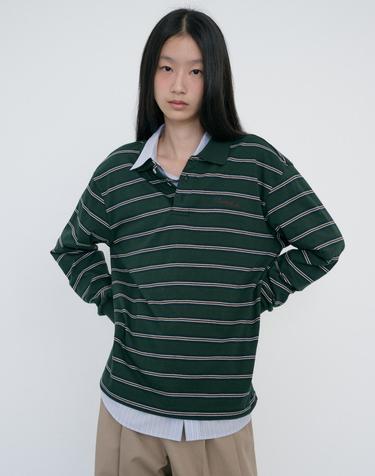 UNISEX MULTI STRIPE COLLARED T-SHIRT FOREST GREEN STRIPE_UDTS6C119E2