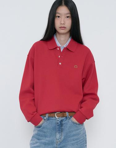 [10/27 예약배송] UNISEX LEATHER LOGO COLLARED T-SHIRT RED_UDTS6C110R2