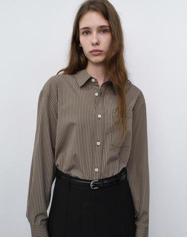 UNISEX INFORMAL SHIRT BROWN STRIPE_UDSH6C102W2