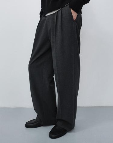 DOUBLE PLEATED WIDE SLACKS CHARCOAL GREY_M_UDPA6C313CG