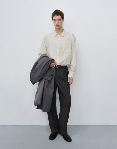 PLEATED SEMI-WIDE SLACKS CHARCOAL GREY_M_UDPA6C302CG