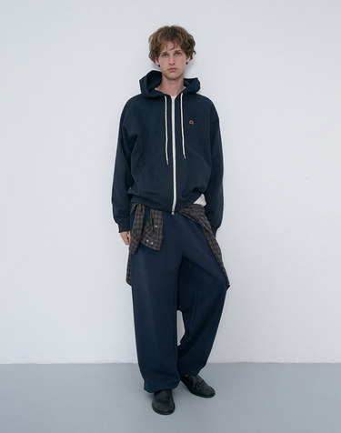 UNISEX LEATHER LOGO ZIP-UP HOODIE FRENCH NAVY_M_UDTS6C108N2