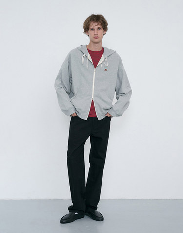 UNISEX LEATHER LOGO ZIP-UP HOODIE MELANGE GREY_M_UDTS6C108G2