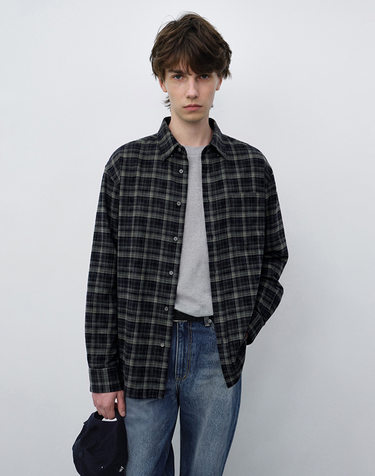 UNISEX CHECKED FLANNEL BD SHIRT NAVY GREY_M_UDSH6C103N2