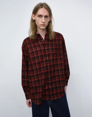 UNISEX CHECKED FLANNEL BD SHIRT RED_M_UDSH6C103R2