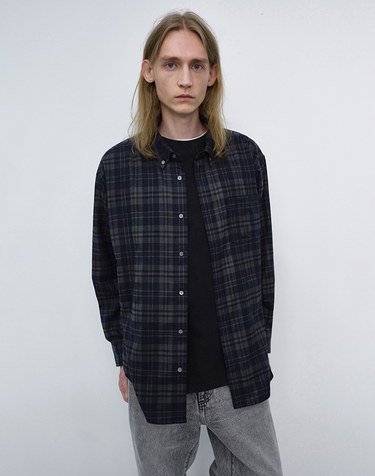 [M,L 10/27 예약배송] UNISEX CHECKED FLANNEL BD SHIRT DARK NAVY_M_UDSH6C103N3