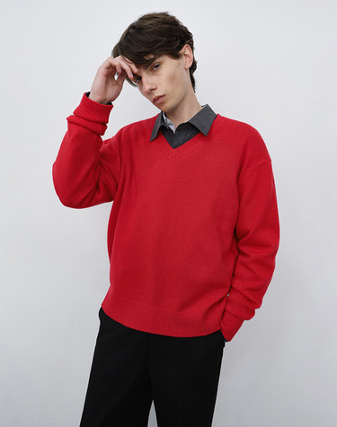UNISEX CASHMERE V-NECK SWEATER RED_M_UDSW6C111R2