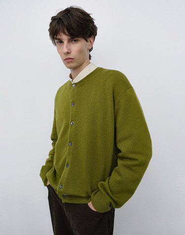 UNISEX CREWNECK KNIT CARDIGAN OLIVE GREEN_M_UDSW6C101E1