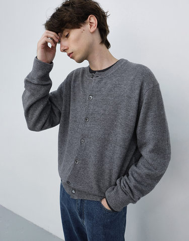 UNISEX CREWNECK KNIT CARDIGAN MELANGE GREY_M_UDSW6C101G2