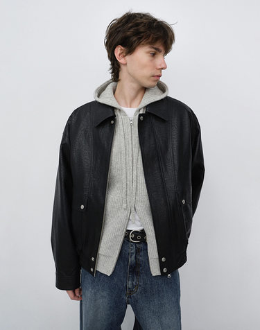 UNISEX LEATHER ZIP-UP BLOUSON BLACK_M_UDJU6C105BK