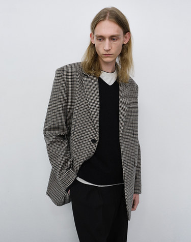 UNISEX CLASSIC 2 BUTTON WOOL BLAZER BEIGE CHECK_M_UDJA6C107I3