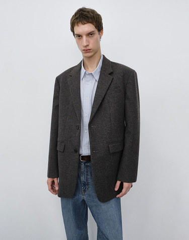 UNISEX CLASSIC 2 BUTTON WOOL BLAZER CHARCOAL BROWN_M_UDJA6C107W3