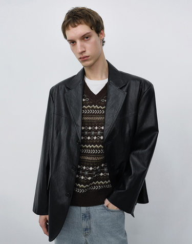 UNISEX RELAXED LEATHER HALF JACKET BLACK_M_UDJA6C103BK