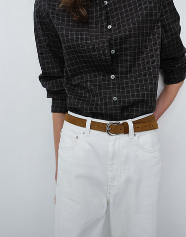 D-BUCKLE SUEDE BELT CAMEL_UDBE6F209CM