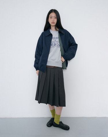 PLEATS LONG SKIRT CHARCOAL GREY_UDSK6C206CG