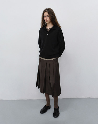 PLEATS LONG SKIRT BROWN_UDSK6C206W2
