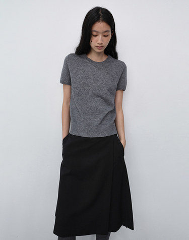 PLEATS MIDI WRAP SKIRT BLACK_UDSK6C205BK