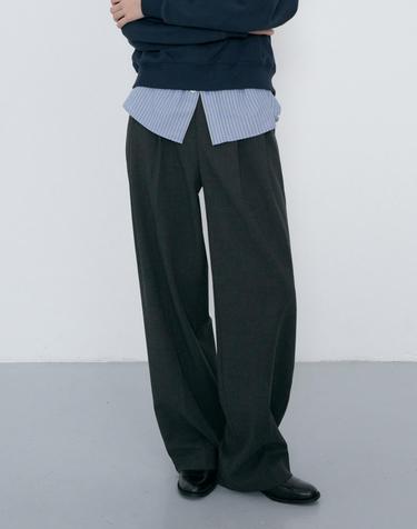 DOUBLE PLEATED WIDE SLACKS CHARCOAL GREY_UDPA6C213CG