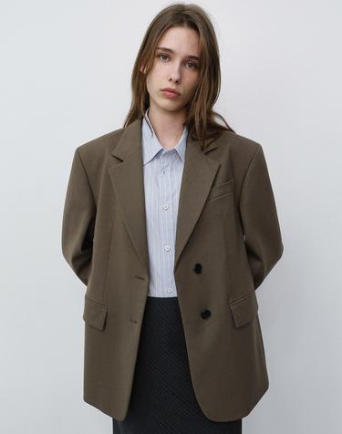 ESSENTIAL 2 BUTTON WOOL BLAZER MOCHA BROWN_UDJA6C202W2