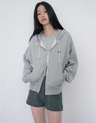 UNISEX LEATHER LOGO ZIP-UP HOODIE MELANGE GREY_UDTS6C108G2