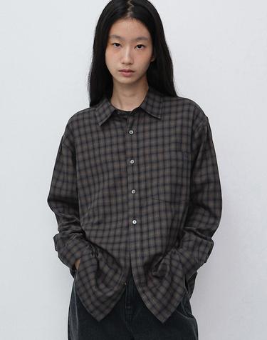 UNISEX CHECKED FLANNEL SHIRT KHAKI_UDSH6C104K2