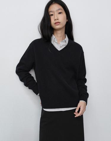 UNISEX CASHMERE V-NECK SWEATER BLACK_UDSW6C111BK
