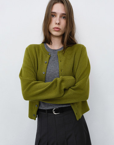 UNISEX CREWNECK KNIT CARDIGAN OLIVE GREEN_UDSW6C101E1