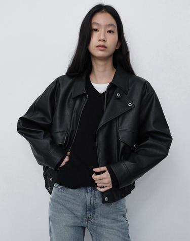 UNISEX CROPPED LEATHER BLOUSON BLACK_UDJU6C108BK