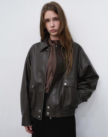 UNISEX LEATHER ZIP-UP BLOUSON DARK BROWN_UDJU6C105W2