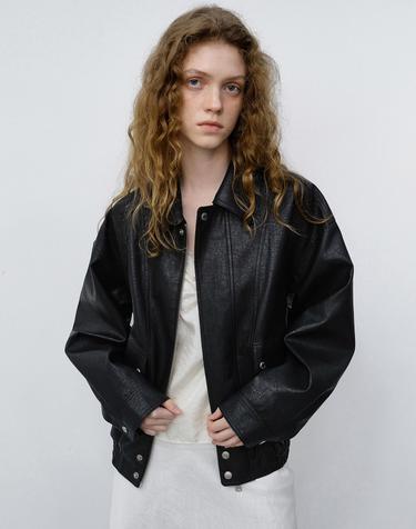 UNISEX LEATHER ZIP-UP BLOUSON BLACK_UDJU6C105BK