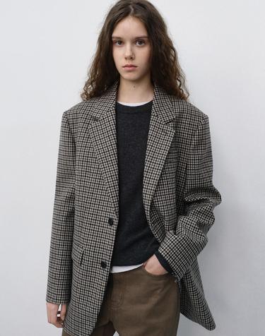 UNISEX CLASSIC 2 BUTTON WOOL BLAZER BEIGE CHECK_UDJA6C107I3