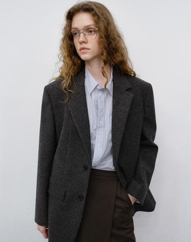 UNISEX CLASSIC 2 BUTTON WOOL BLAZER CHARCOAL BROWN_UDJA6C107W3