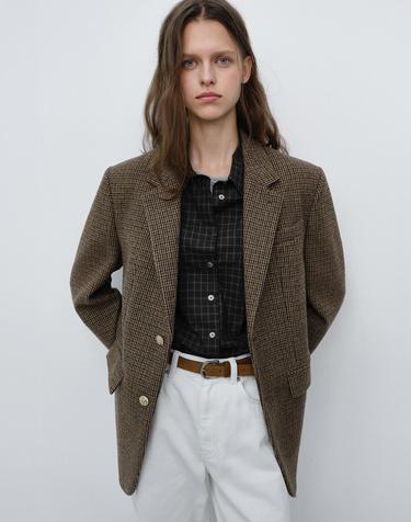 UNISEX CLASSIC 2 BUTTON WOOL BLAZER BROWN CHECK_UDJA6C107W2