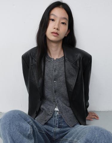 UNISEX RELAXED LEATHER HALF JACKET BLACK_UDJA6C103BK