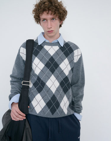 UNISEX ARGYLE CREWNECK SWEATER GREY_M_UDSW6C116G2