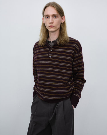 UNISEX COLLARED STRIPED SWEATER BROWN_M_UDSW6C115W2