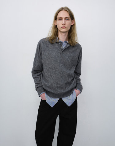 UNISEX COLLARED SWEATER MELANGE GREY_M_UDSW6C112G2
