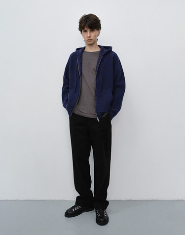 UNISEX HOODED KNIT CARDIGAN DARK BLUE_M_UDSW6C104B2