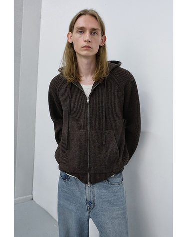 UNISEX HOODED KNIT CARDIGAN BROWN_M_UDSW6C104W2