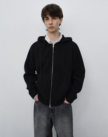 UNISEX HOODED KNIT CARDIGAN BLACK_M_UDSW6C104BK