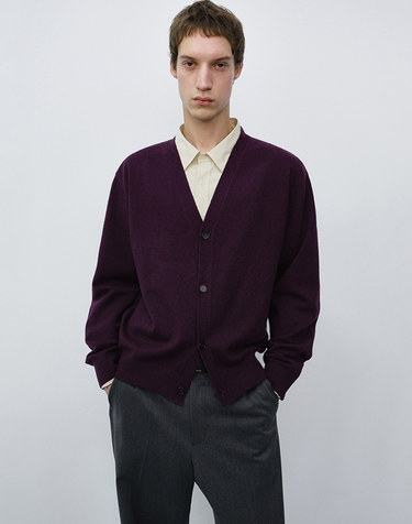 UNISEX V-NECK CARDIGAN PLUM_M_UDSW6C103U2