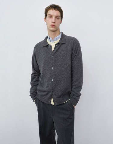 UNISEX COLLARED KNIT CARDIGAN MELANGE GREY_M_UDSW6C102G2
