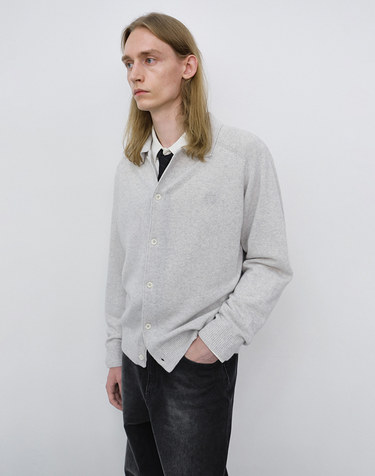 UNISEX COLLARED KNIT CARDIGAN LIGHT MELANGE GREY_M_UDSW6C102G1