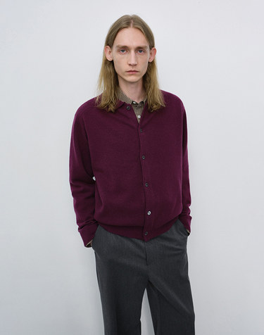 UNISEX COLLARED KNIT CARDIGAN PLUM PURPLE_M_UDSW6C102U2