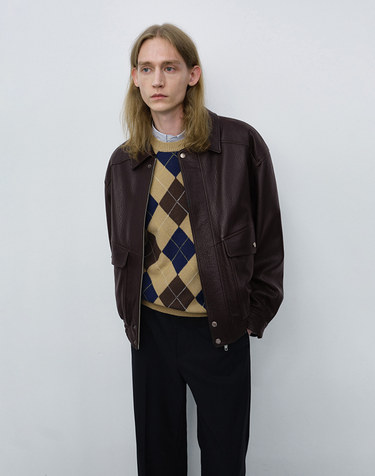 UNISEX OVERSIZED VINTAGE LEATHER BLOUSON BROWN_M_UDJU6C104W2