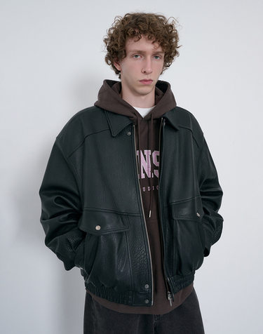 UNISEX OVERSIZED VINTAGE LEATHER BLOUSON BLACK_M_UDJU6C104BK